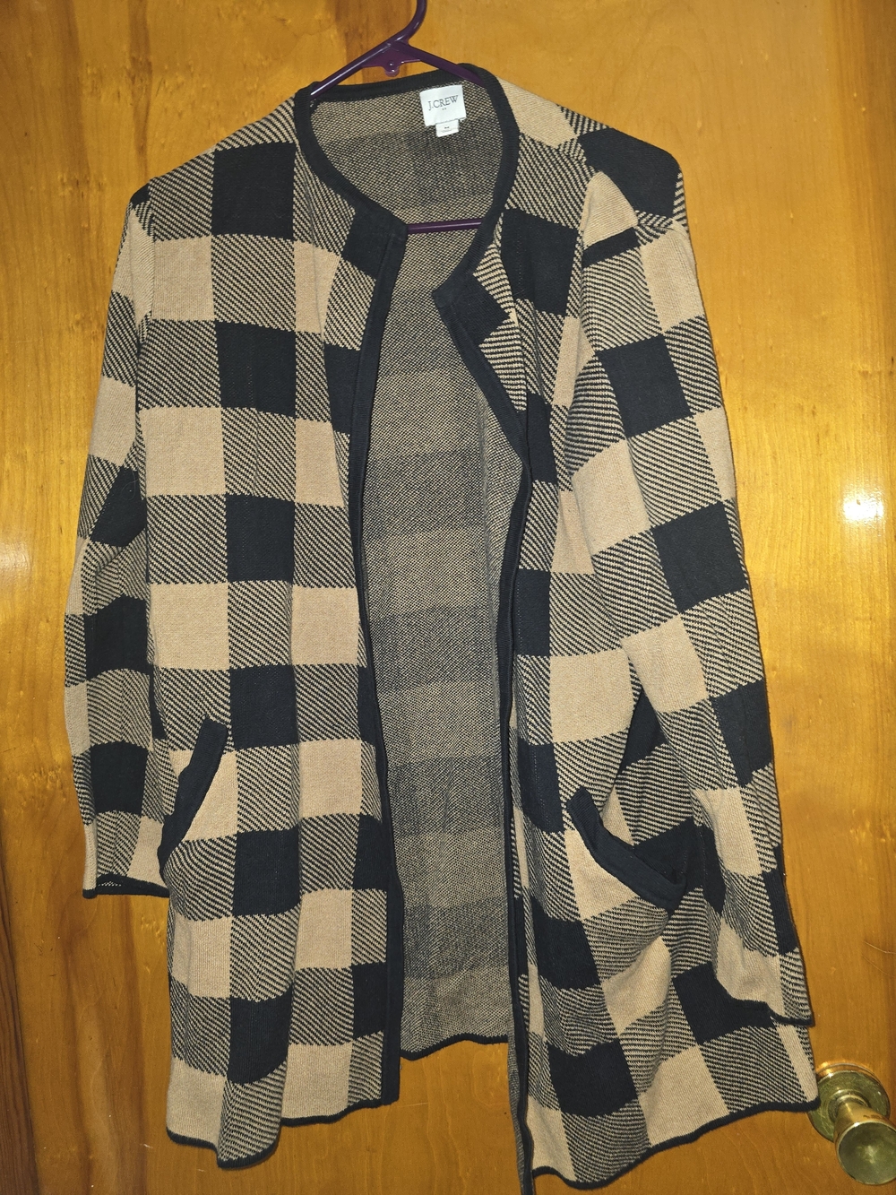 J. Crew Black and Tan Plaid Open-Front Cardigan
